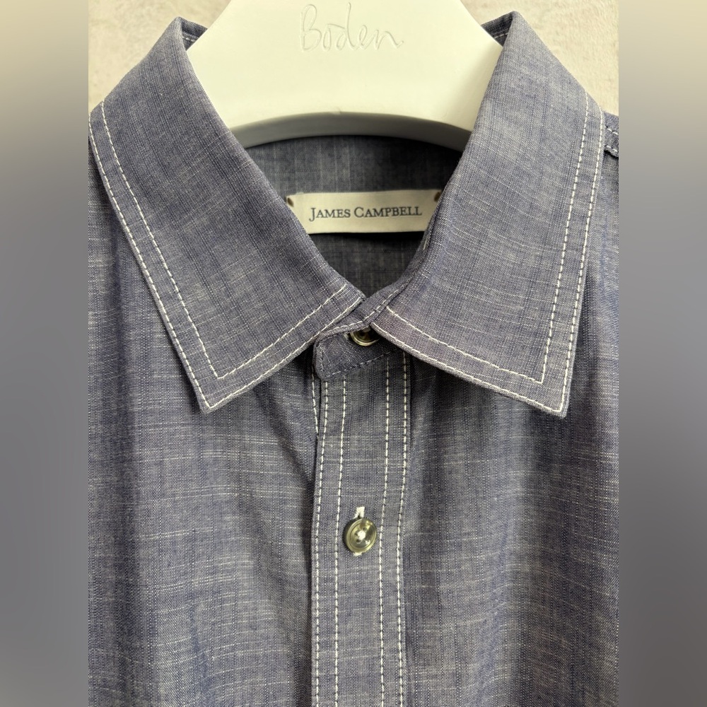James Campbell Denim Blue 100% Cotton Button Up Short Sleeve Casual Shirt Beachy - Picture 4 of 6